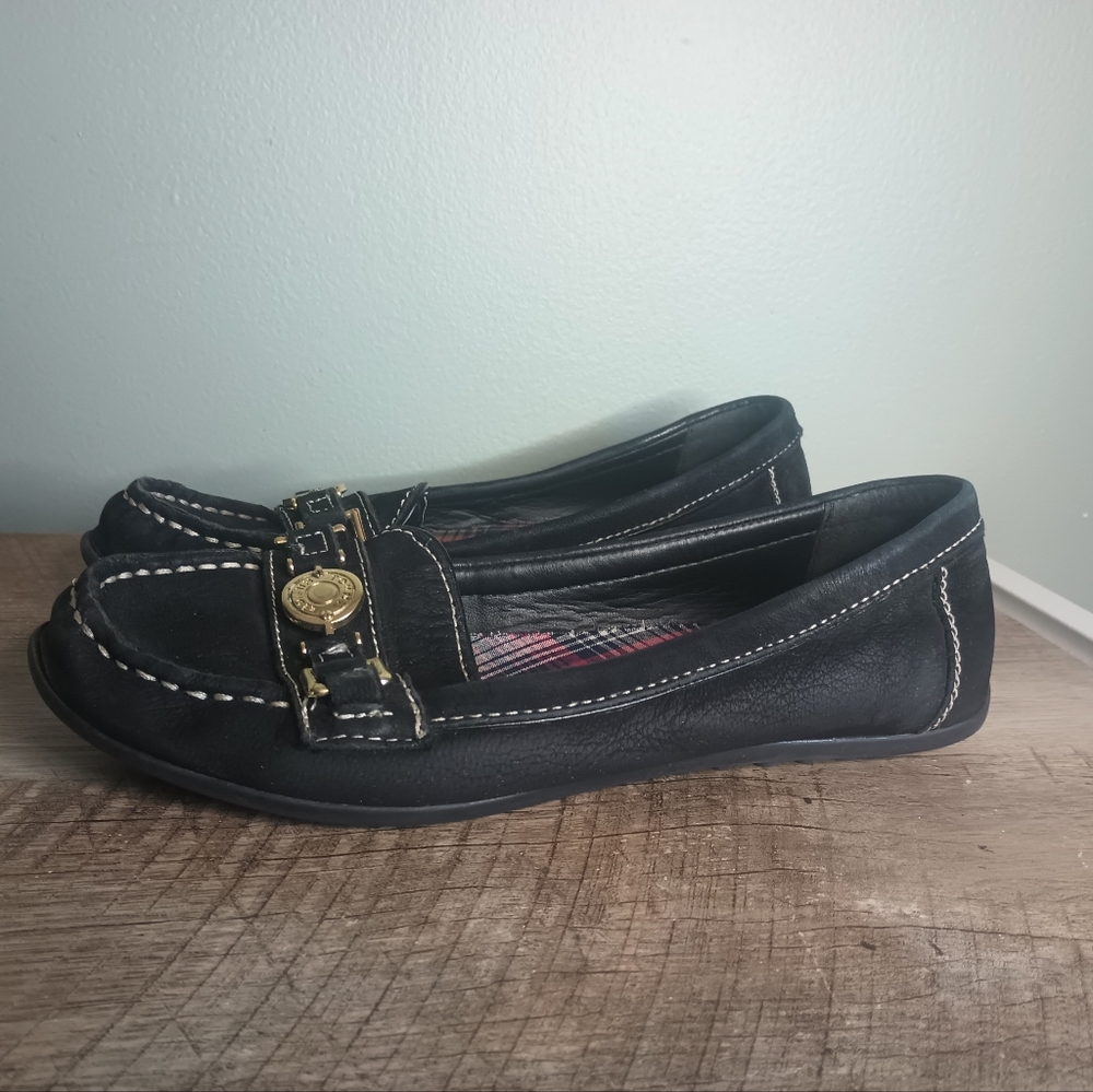 Tommy Hilfiger Womens Old Money Suede Loafers 7.5 Black Chain Link Classic